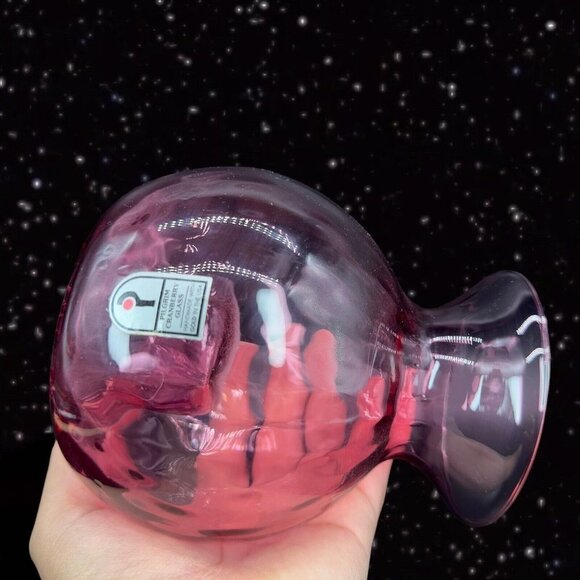 Vintage PILGRIM CRANBERRY Glass Vase Swirl Optic Hand Made USA Glass Hollow 5.5” - Picture 11 of 14